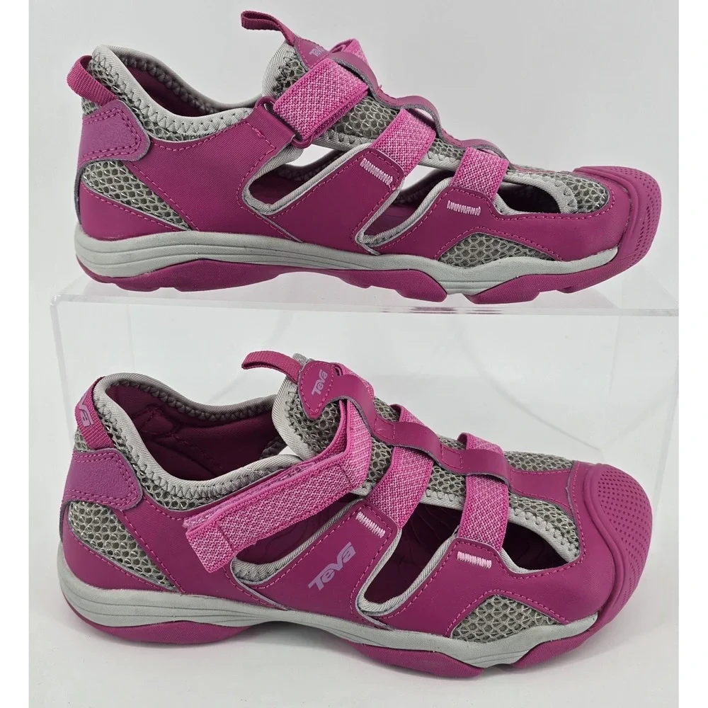 Teva Jansen Women's Water Shoes Sz 5 Sandal Pink Gray Leather Beach Hiking Girls